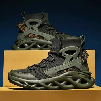 Directly from the manufacturer men s high-top sports shoes large size fly-woven shoes breathable support trend Hugh Shoes 39 армия зеленый