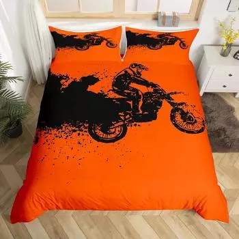 Dirt Bike Duvet Cover Twin Motocross Rider Comforter Cover Extreme Sports Bedding Set Cool Motorbike Bedding Set For Boys Adults EU single(135x200cm)