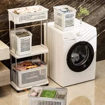 Dirty Clothes Basket Handheld Portable Laundry Basket With Movable Wheel Large Capacity Multifunctional Bathroom Storage Trolley