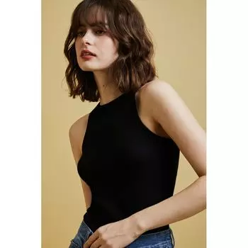 [Discount Season] French Classic Marcelo Stretch Rib Organic Cotton Sleeveless Spaghetti-Strap Camisole Top Black S