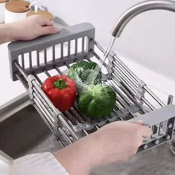 Dish Drying Rack Adjustable Kitchen Plate Bowl Holder Multifuctional Fruit Vegetable Drainer for Kitchen Soap Dishcloth Storage