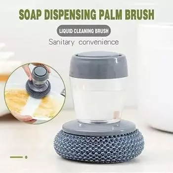 Dish Soap Dispenser Easy Use Scrubber Wash Cle An Tool Portable Stainless Steel Pan Sponge Dishwasher Cleaning Brush for Kitchen