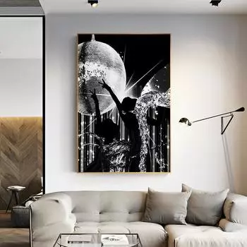 Диско Мартини Черно-белая фотография Печать на холсте Настенный художественный постер Алкогольный танец Винтажная картина для гостиной Домашний декор Cuadros 21x30cm No Framed