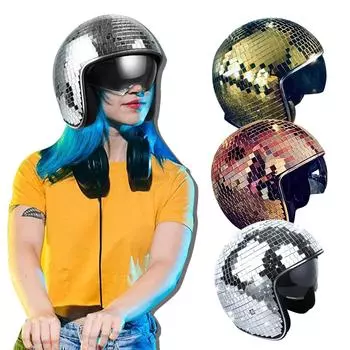 Диско-шапка, зеркальный диско-шар, блестящий шлем с выдвижным козырьком, зеркальное стекло, диско-шапка, шлем для мужчин и женщин, клуба, сцены, бара, свадьбы One Size золотой