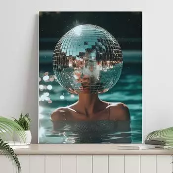 Диско-шар для бассейна с принтом в консервативном стиле, модные настенные художественные картины, девчачий декор для комнаты в общежитии, забавный черный, серебристый цвет, холст, картина для плавания, декор 21x30cm No Framed