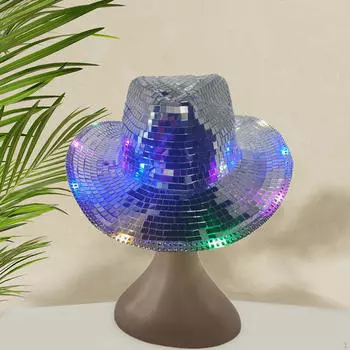 Диско-шар, ковбойская шляпа, светящаяся блестящая кепка для музыкальных фестивалей