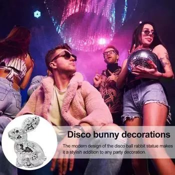 Диско-шар Кролик Ручная работа Мини Зеркальная Фигурка Кролика Форма Кролика Диско-шар для вечеринок Свадьбы Дня Рождения Украшения серебряный