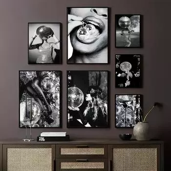 Диско-шар танцпол вечеринка искусство холст картина постер Необычный настенный рисунок гостиная бар DIY винтажный арт-деко 21*30cm No Frame