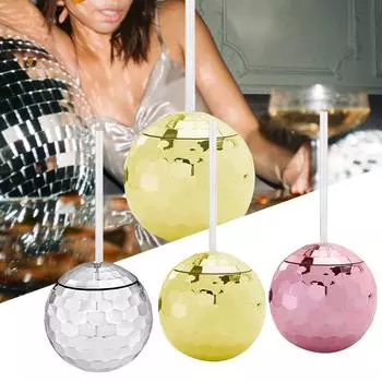 Диско-винные чашки Диско-флэш-шар Коктейльная чашка с крышкой и соломой для вечеринок One Size золотой