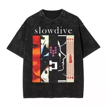 Дискография Slowdive Выстиранные футболки Уличная одежда Хип-хоп Ретро Футболки Футболка Мужская Женская Короткий рукав С принтом S