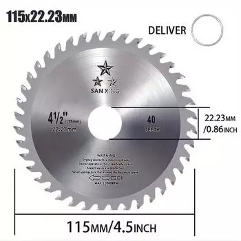 Дисковая пила для резки дерева 4,5 дюйма с 40 зубьями и твердосплавными напайками для резки твердой и мягкой древесины с осью 22,23 мм 115mm&22.23mm&Wood Cutting