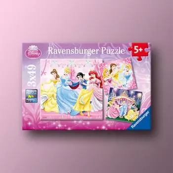 Дисней Принцесса: Pink Happiness 3X49 Piece Ravensburger 5 Year Old Puzzle, популярная корейская настольная игра