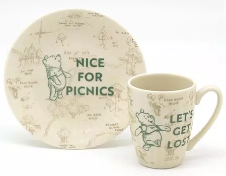 Дисней Тарелка и Кружка Посудомоечная машина и Микроволновая печь Посуда для пикника на 100 акров Сделано в Винни Пух (приблизительно. 17см) (приблизительно. 280мл) - Безопасность, Сет, Япония,