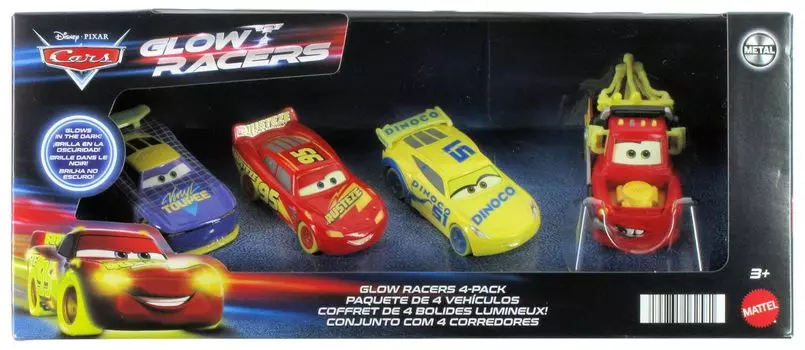 Disney Cars Glow Racer 4 Pack Молния Маккуин Мэтр Круз Рамирес Виниловый парик Уилл Раш #76