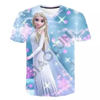 Disney Frozen Эльза Принцесса Анна Принцесса 3D Печатная Футболка для Девочек Снежная Королева Дети Мечта Красивые Летние Топы Индивидуальные Футболки 100