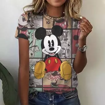 Disney Summer Женская футболка с Минни Маусом из мультфильма «Микки Маус», топы, футболки, женская модная одежда, повседневные стильные подходящие наряды S