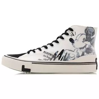 Disney X Li Ning нескользящие износостойкие высокие парусиновые туфли женские кроссовки черные коричневые белые AGCQ324-1 39