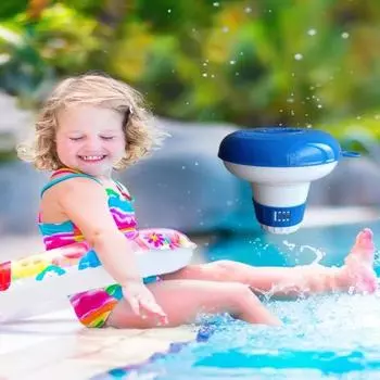 Диспенсер для бассейна Диспенсер хлора с зажимом Диспенсер бромных таблеток Плавающий дозатор хлора для бассейна с регулируемыми вентиляционными отверстиями Сбалансированный дозатор химикатов синий