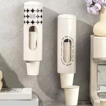 Диспенсер для бумажных стаканчиков Держатель для хранения одноразовых стаканчиков Без сверления Без перфоратора Настенный монтаж Большой емкости Противоскользящий Видимый автоматический раздатчик стаканчиков A