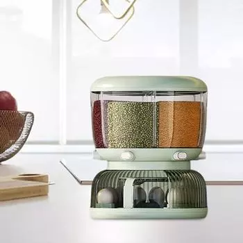 Диспенсер для хлопьев, дозатор для риса, вращающийся контейнер для риса на 6 градусов, автоматический водонепроницаемый ящик для хранения риса для кухни белый