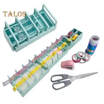 Диспенсер для клейкой ленты с противоскользящими накладками, 2 отделения, легкое разделение клейкой ленты, конструкция Push-Pull, настольный органайзер для клейкой ленты светло-синий