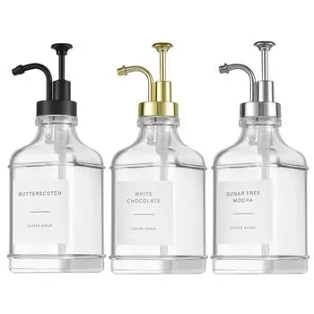 Диспенсер для кофейного сиропа, Стеклянный диспенсер для сиропа на 500 мл, Прозрачный дозатор для кофейного сиропа, Стеклянные наборы, Диспенсер для кофейного сиропа 3pcs