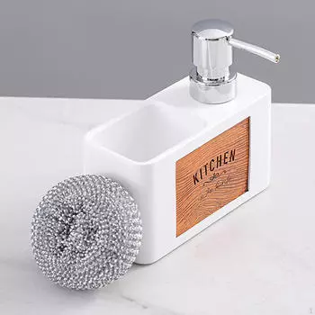 Диспенсер для кухонного мыла с держателем для губки, сменные скребки, хранение мыльных щеток, скребок для щеток белый