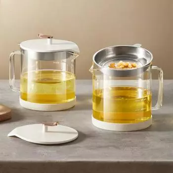 Диспенсер для масла большой емкости премиум-качества - фильтр из нержавеющей стали, корпус из термостойкого стекла, все необходимое для кухни 1 L белый