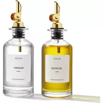 Диспенсер для масла и уксуса с металлическим носиком, утяжеленной насадкой, емкостью для оливкового масла, стеклянной бутылкой оливкового масла | 500мл, Набор из 2 шт. чёрный