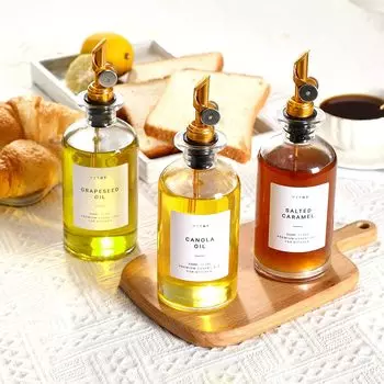 Диспенсер для масла и уксуса с металлическим носиком, утяжеленной насадкой, емкостью для оливкового масла, стеклянной бутылкой оливкового масла | 500мл, Набор из 2 шт. золотой
