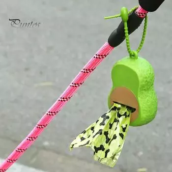 Диспенсер для мешков для собачьих какашек в форме авокадо, портативный держатель для мешков для домашних животных со шнурком, органайзер для мешков для мусора для собак для чистых прогулок на свежем воздухе зелёный