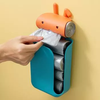 Диспенсер для мусорных мешков или салфеток, настенный держатель для рулонов мусорных мешков, держатель для мусорных мешков для шкафа, кухонный ящик для хранения, органайзер оранжевый