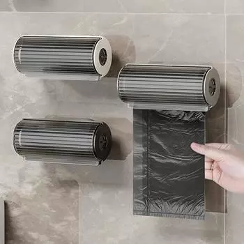 Диспенсер для мусорных мешков Ящик для хранения мусорных мешков Кухня Ванная комната Настенный бездырокол Одноразовые пластиковые мусорные мешки Контейнер чёрный