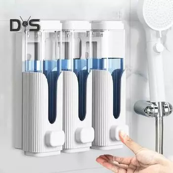 Диспенсер для мыла большой емкости 3 в 1 Большое отверстие для выпуска жидкости Смотровое окно Установка без сверления Диспенсер для шампуня и кондиционера чёрный