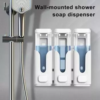 Диспенсер для мыла большой емкости 3 в 1 Большое отверстие для выпуска жидкости Смотровое окно Установка без сверления Диспенсер для шампуня и кондиционера чёрный