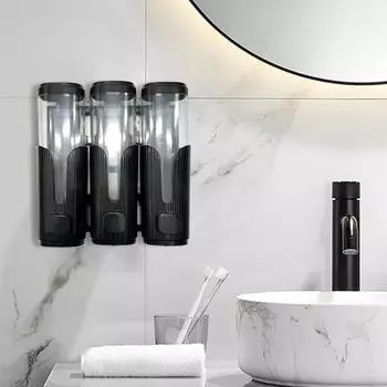 Диспенсер для мыла большой емкости 3 в 1 Большое отверстие для выпуска жидкости Смотровое окно Установка без сверления Диспенсер для шампуня и кондиционера белый