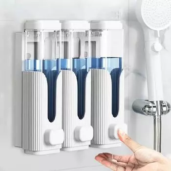 Диспенсер для мыла большой емкости 3 в 1 Большое отверстие для выпуска жидкости Смотровое окно Установка без сверления Диспенсер для шампуня и кондиционера чёрный