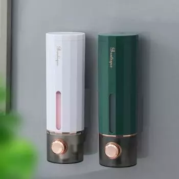 Диспенсер для мыла для душа с прозрачным окном и большой кнопкой, настенный, с защитой от выпадения шампуня и кондиционера зелёный