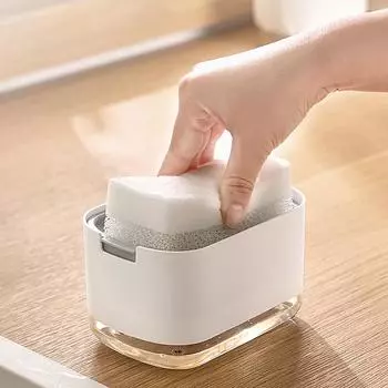 Диспенсер для мыла для кухни с держателем для губки, дозатор мыла 2-в-1 для столешницы, дозатор мыла для кухонной раковины чёрный