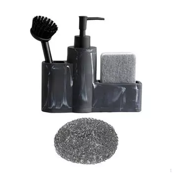 Диспенсер для мыла на кухне с держателем для губки, органайзер для столешницы, отделение для жидкого мыла black