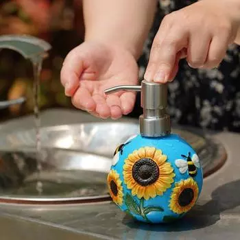 Диспенсер для мыла с принтом подсолнуха, легкий переносной дозатор для мыла, насос для ванной комнаты, дезинфицирующее средство для рук, душ