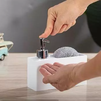 Диспенсер для мытья посуды и мыла для рук, держатель для губки с шариком для чистки, органайзер для кухонной столешницы, раковины, ванной комнаты белый