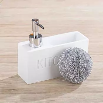 Диспенсер для мытья посуды и мыла для рук, держатель для губки с шариком для чистки, органайзер для кухонной столешницы, раковины, ванной комнаты белый