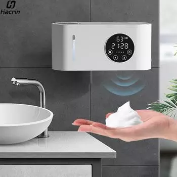 Диспенсер для пенного мыла, автоматический дозатор для мытья рук, настенный умный светодиодный дозатор для пенного мыла для ванной комнаты, автоматический дозатор для мытья рук белый