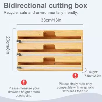 Диспенсер для пластиковой пленки Leeseph из бамбука и дерева с выдвижным резаком, 12-дюймовый диспенсер для пищевой пленки из алюминиевой фольги для хранения на кухне