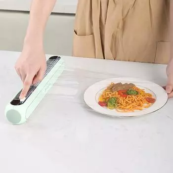 Диспенсер для пластиковой пленки с резаком Диспенсер для пластиковой пленки многоразового использования Диспенсер для пластиковой пленки с выдвижным резаком Подходит также для алюминиевой фольги и оловянной фольги Free Size белый