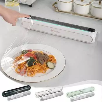 Диспенсер для пластиковой пленки с резаком Диспенсер для пластиковой пленки многоразового использования Диспенсер для пластиковой пленки с выдвижным резаком Подходит также для алюминиевой фольги и оловянной фольги Free Size белый