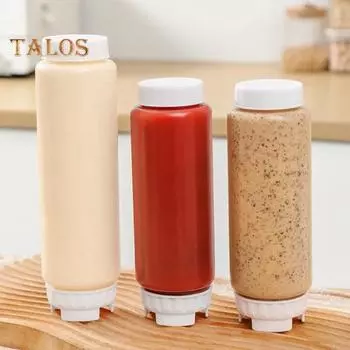 Диспенсер для приправ, бутылка для соуса, большая емкость, многоразовый контейнер для приправ, кухонный инструмент с двойной головкой для жидких соусов 400ML белый