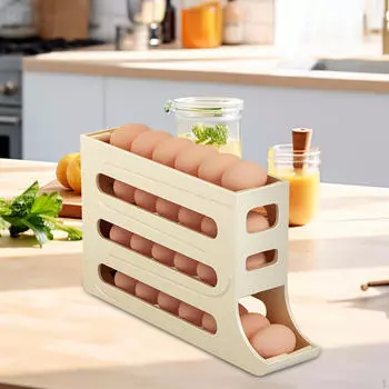 Диспенсер для яиц на роликах, автоматический контейнер для хранения в холодильнике, 4-х уровневый лоток на 30 яиц