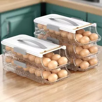 Диспенсер для яиц в холодильнике, автоматический лоток для яиц на 1/2/3 яруса, органайзер для кухонного лотка для хранения яиц на обеденном столе 1 Row 1 Layer белый